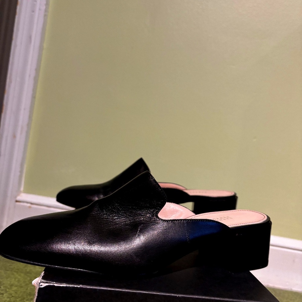 Barney's Black Leather Slides, size 39